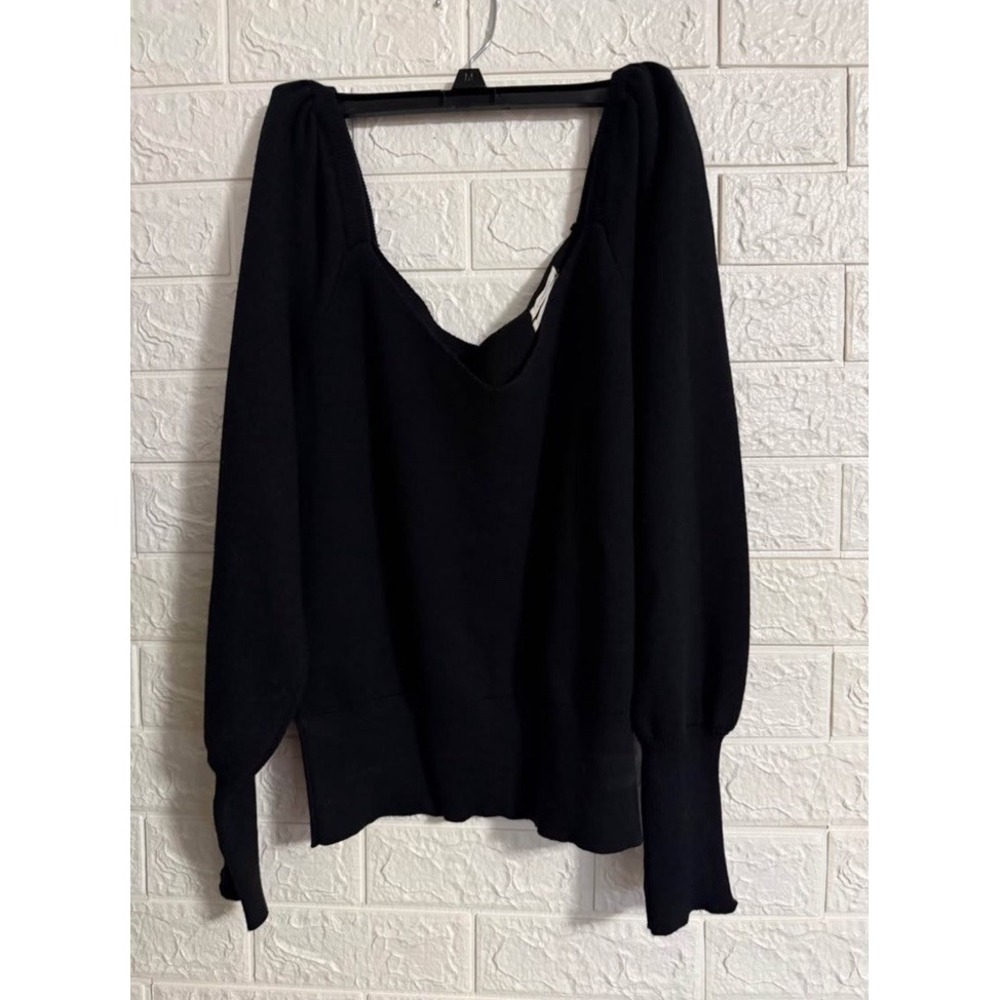 Anthropologie Sweater Womens M Black V-Neck Long Puff Sleeve Pullover OB1401967